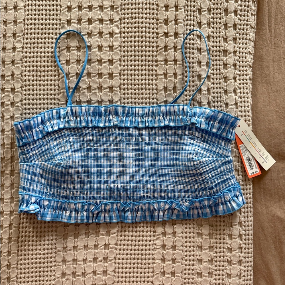 NEW Colsie Blue and White‎ Plaid Bralette Top Size XL